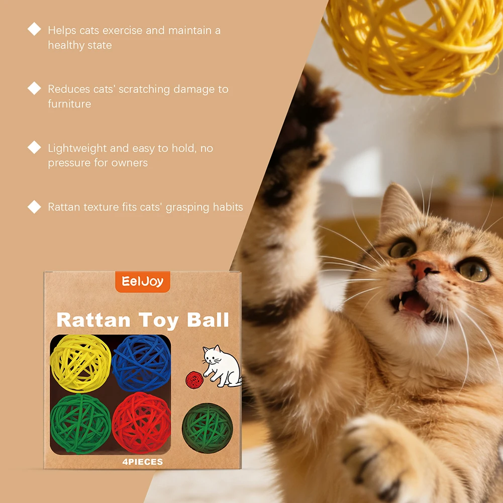 Natural Rattan Cat Toy Ball Eco Friendly Catnip Chasing Toys Promotes Dentals Health Relieves Teething Indoor Cat Interactive