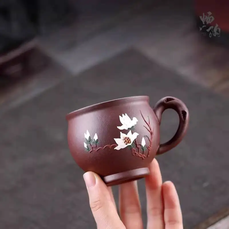 

Чайная чашка Changtaoyixing, ручной работы из натуральной минеральной фиолетовой глины, с ручной росписью магнолией, 130 мл