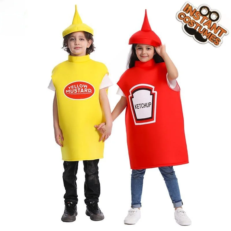 زي الكاتشب والخردل للأطفال، ملابس تنكرية مضحكة لحفلات الهالوين ولعب الأدوار #3
