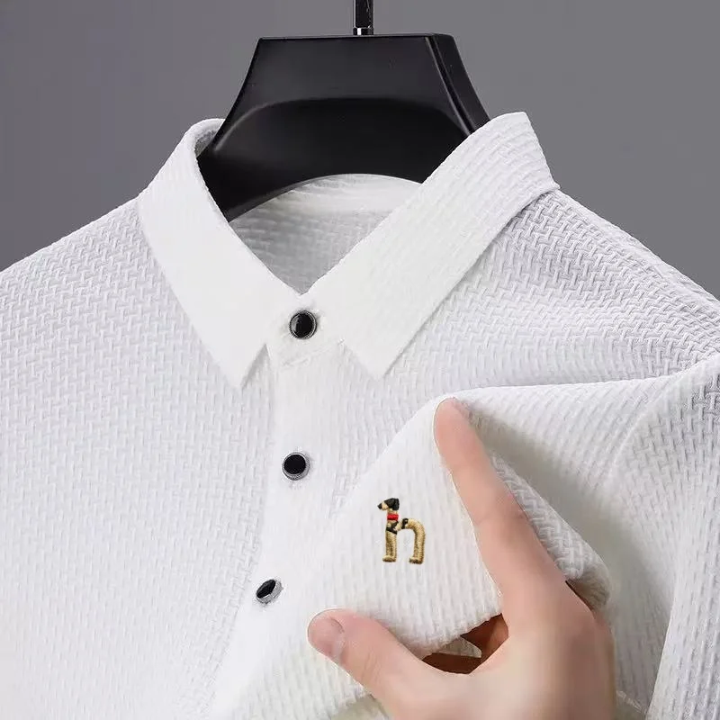 Summer Fashion New Ice Silk Fabric Comfortable Polo Shirt Personalized Men's Classic Dog Embroidery Hot Selling Short Sleeve Top