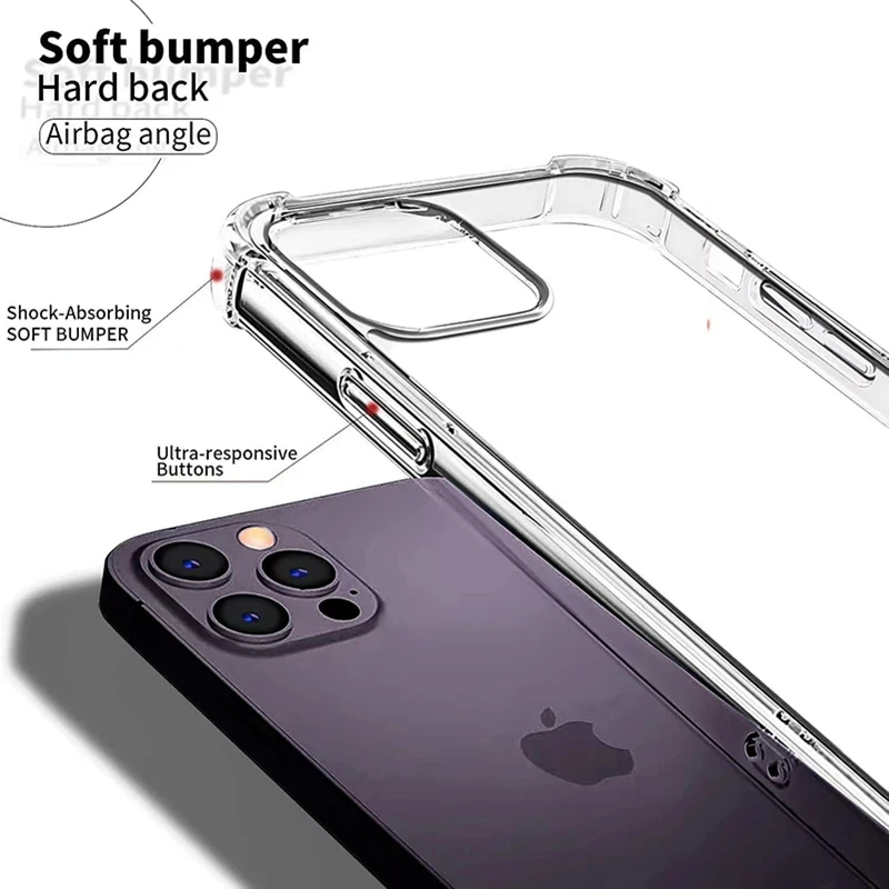 Phone Case For iPhone 16 15 14 13 12 11 Pro Max XR XS Luxury Shockproof Clear Silicone Bumper Transparent Slim Shell Back Cover image 4