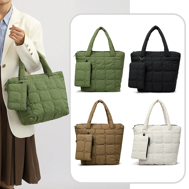 

2 шт. 2025 новая осенне-зимняя женская сумка-тоут, большая стеганая сумка с вышивкой, модная женская сумка на плечо с хлопковой подкладкой