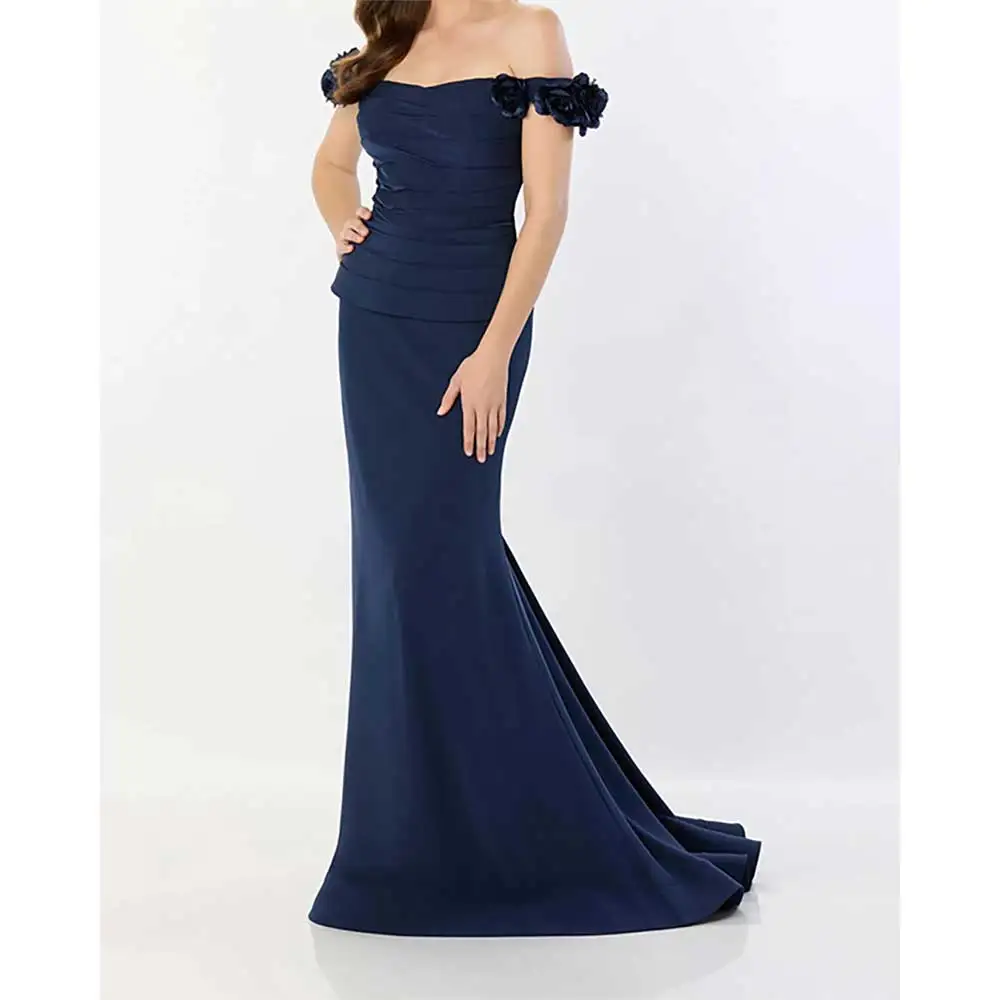 

Elegant Pleated Off Sleeve Mermaid Evening Dress for Women Floral Prom Party Wedding Guest Dresses Cocktail Dress Formal Gowns