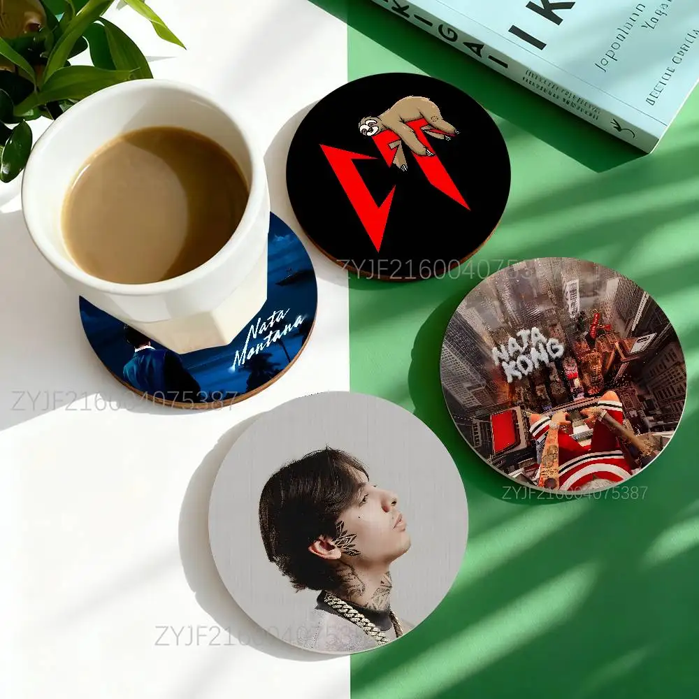 

Natanael Cano CT Round Wooden Coasters Heat Resistant Non-slip Drink Cafe Decoration 2D Flat Color Print Coasters Set