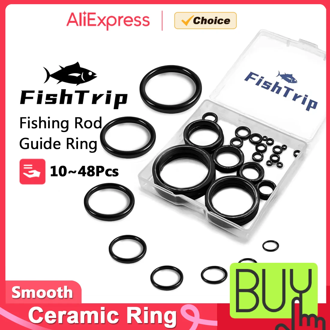 FishTrip 10Pcs~48Pcs Fishing Rod Guide Ring Eyes Repair Kit Ceramic Ring Black Smooth Wear Resistant view 2