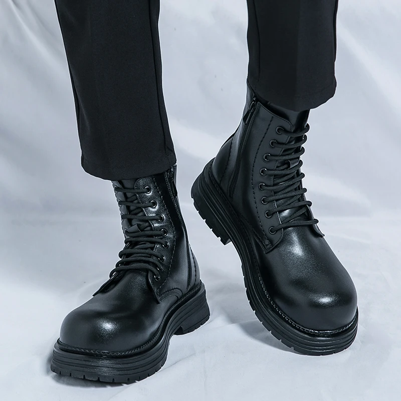 

Couple 36~45 Cow Skin Designer Mens Women Fall Spring Ankle Motorcycle Snow Chelsea Safety Platform Cowboy Boots Shoes For Men