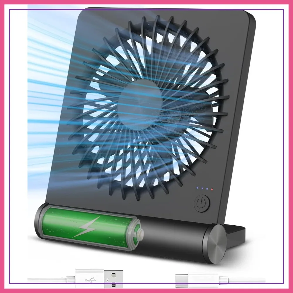 

Small Desk Fan, Rechargeable USB Fan, Ultra Quiet, Strong Wind, 3 Speeds Travel Fan