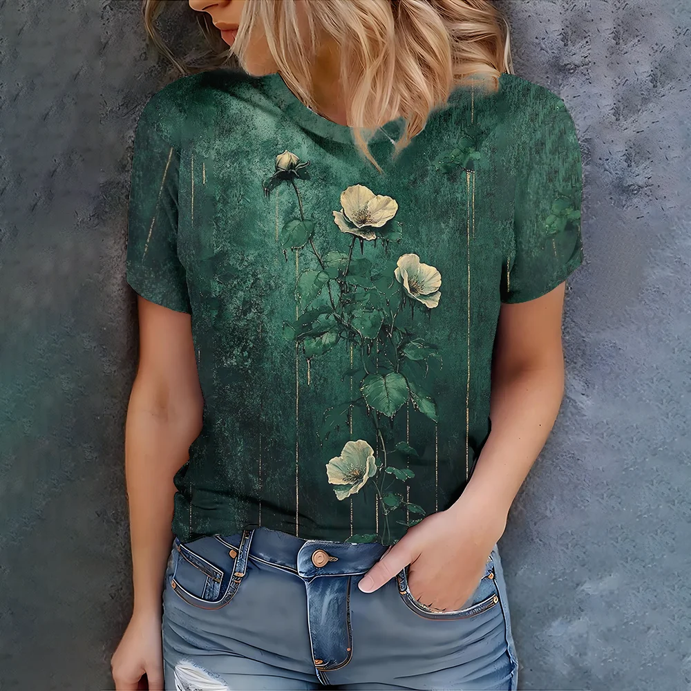 

Women's short sleeved T-shirt 3D printed round neck casual T-shirt clothing sexy girl 2025