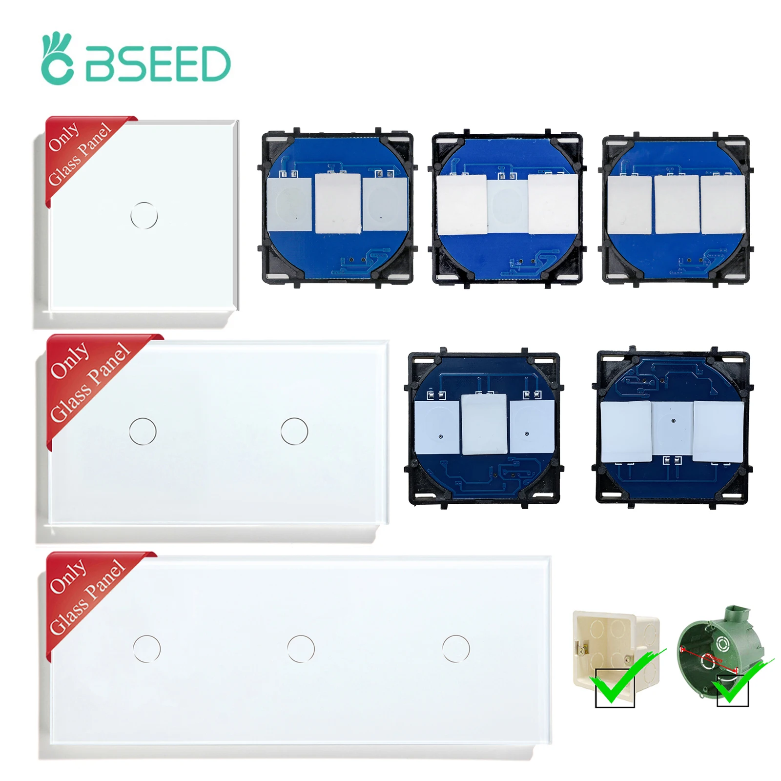 BSEED 1/2/3Gang ścienny przełącznik dotykowy 1/2/3Way funkcja podstawa przełączniki schodów części zamienne czujnik szklany Panel DIY darmowa kombinacja