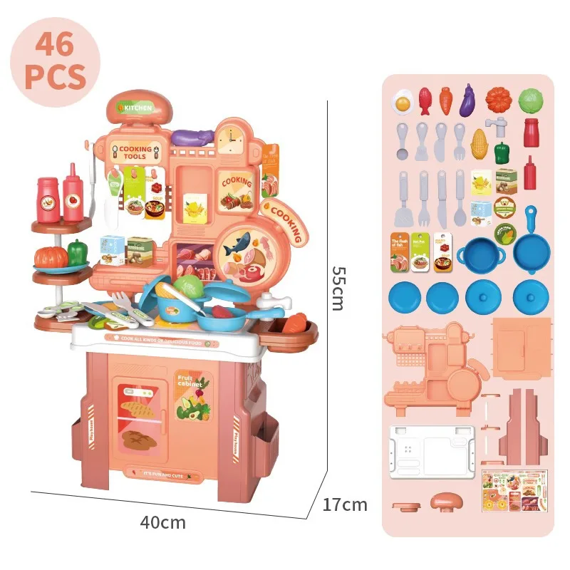 Mesa de cocina para jugar a las casitas para niños, 43 Uds., interacción entre padres e hijos, mesa de cocina de simulación interior para bebés