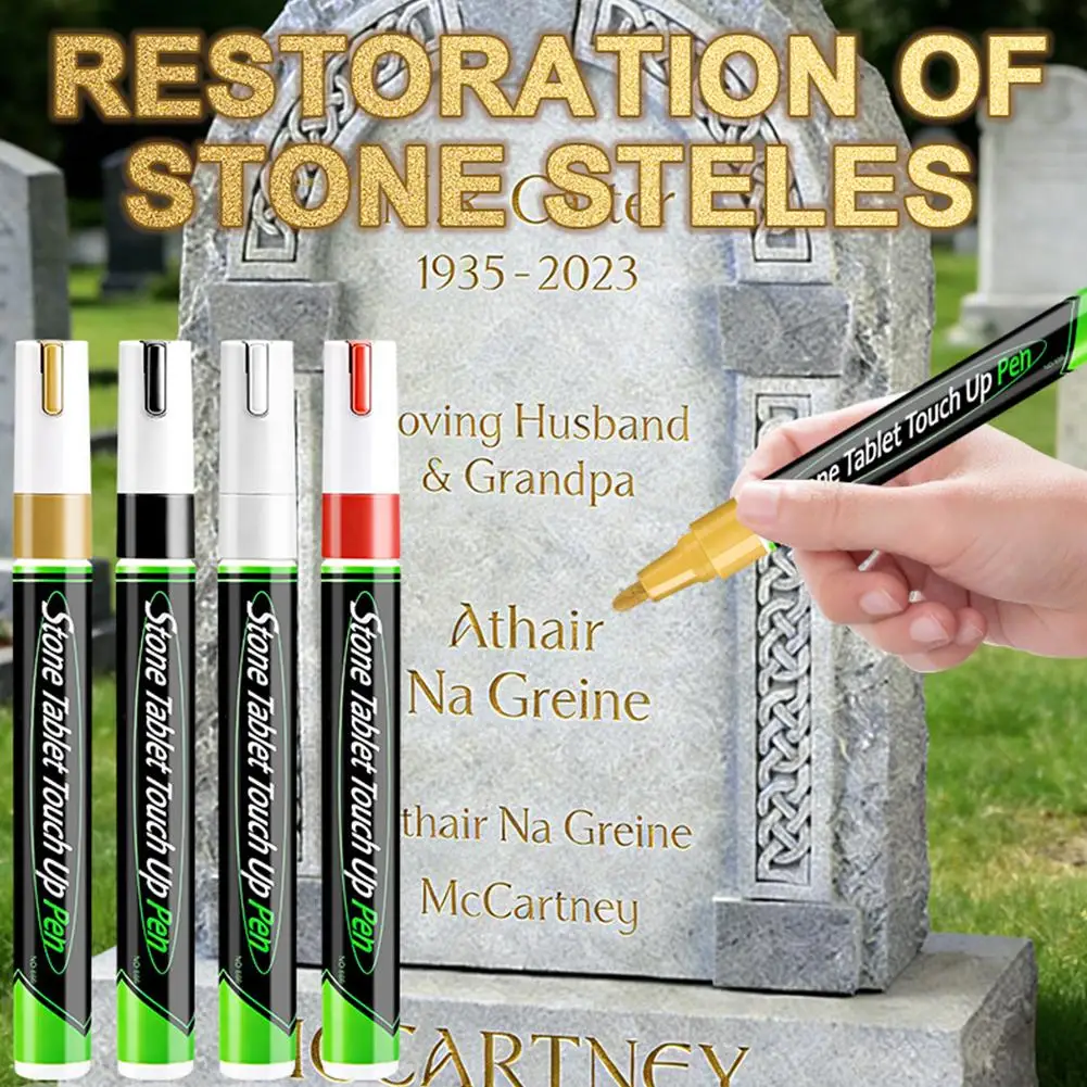 Stone Tablet Touch Up Paint Pen Waterproof Casing Gold/Silver/Black/White/Red/Green for Headstones, Grave Markers Car Interior