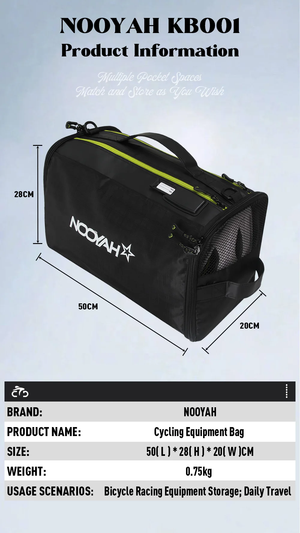 NOOYAH Sporttasche, multifunktional, Rennausrüstung, Tasche, Fahrradhelmtasche, Schuhe, Aufbewahrungstasche, Fitness, Fahrradzubehör, Schultertasche – Detail 3