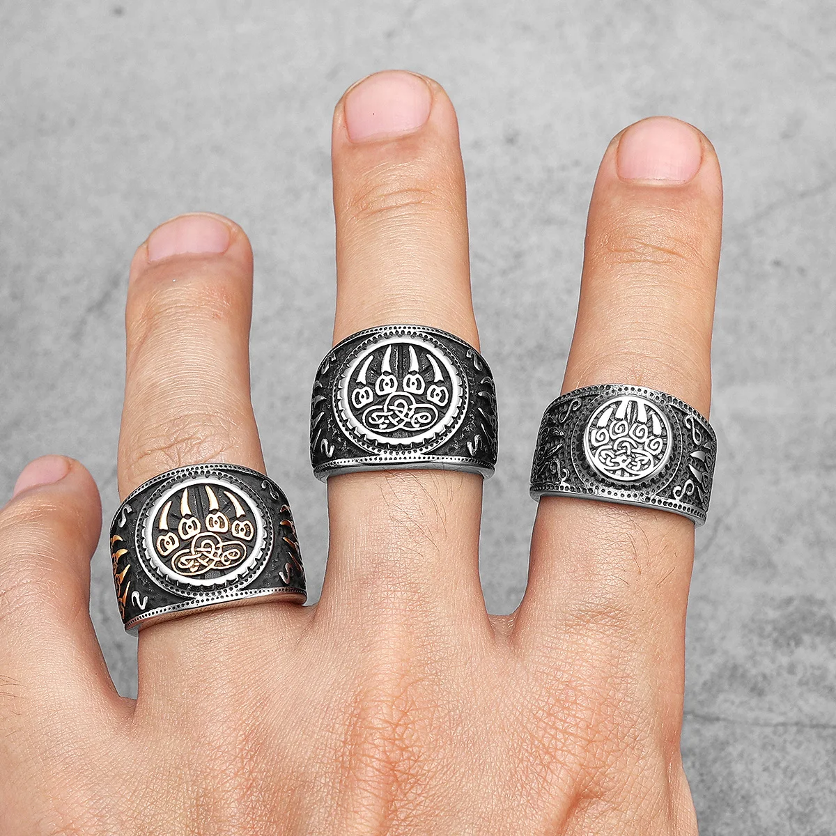 Ursa Bear Viking Wolf Runes Men Rings Stainless Steel Jewelry Punk Rock Cool Stuff Fashion Accessories for Women Gift Wholesale