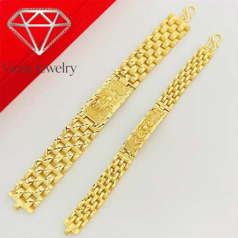 Viora Jewelry Luxurious 24K real gold dragon and phoenix hand-row bracelet au9999 gold embossed dragon pattern hand decoration m