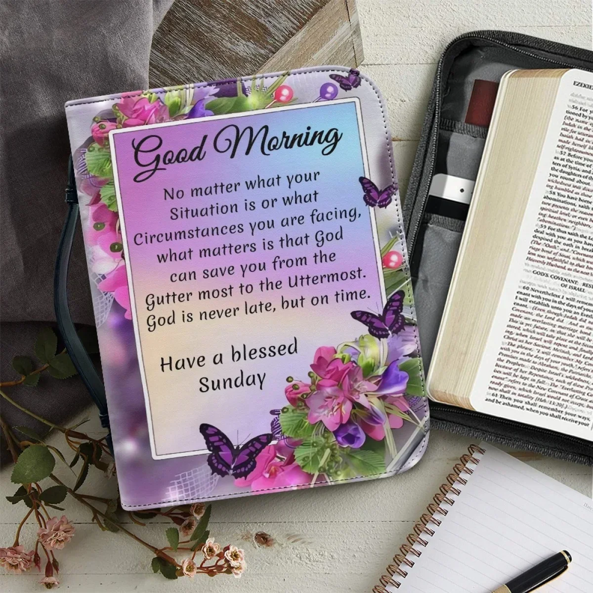 

Женская христианская сумка с фиолетовым цветочным принтом для утренней молитвы, портативная сумка-тоут для Библии, коробка для хранения священных книг для женщин