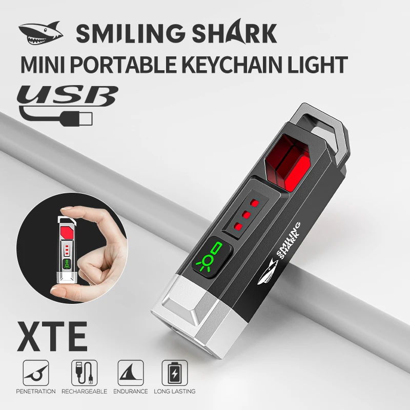 

1pc Smiling Shark TIP-160 Mini LED Keychain Flashlight, Portable Handheld Flashlight, Long-lasting Flash Light Rechargeable