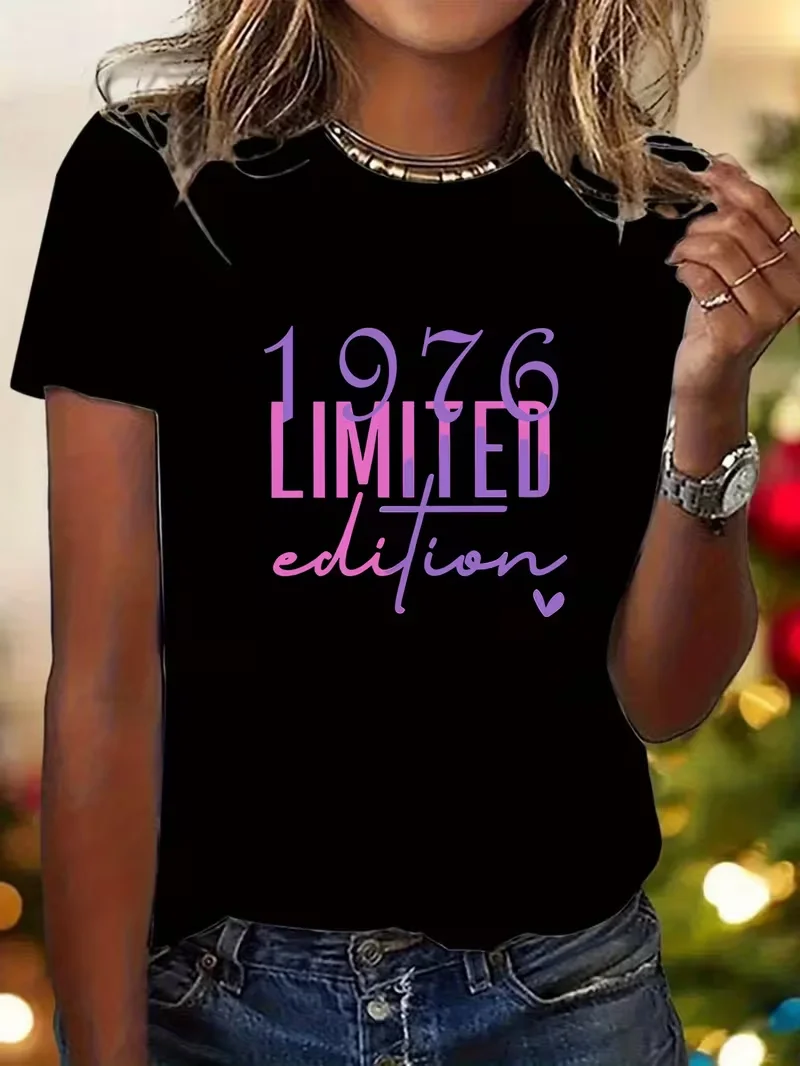 With A 1976 Pattern Printed Women's T-shirt Perfect As A Birthday Gift A Limited Edition Summer Short Sleeve Top Women Clothing