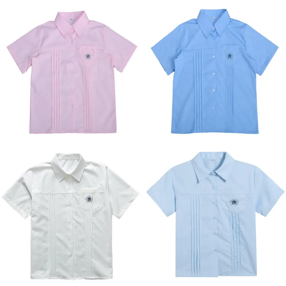 Japanese Academy Embroidered JK School Uniform Shirt,Short Sleeve Sweet Student Top for  Graduation Photo Campus Class Wear