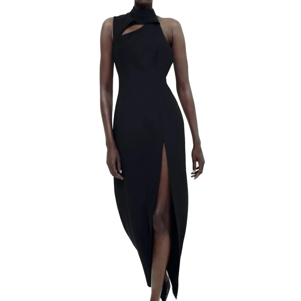 2024 Zomer Zwarte Lange Jurken Vrouwen Mouwloze Uitgesneden Jurk Vrouw Backless Sexy Jurken Voor Vrouwen Feestjurken