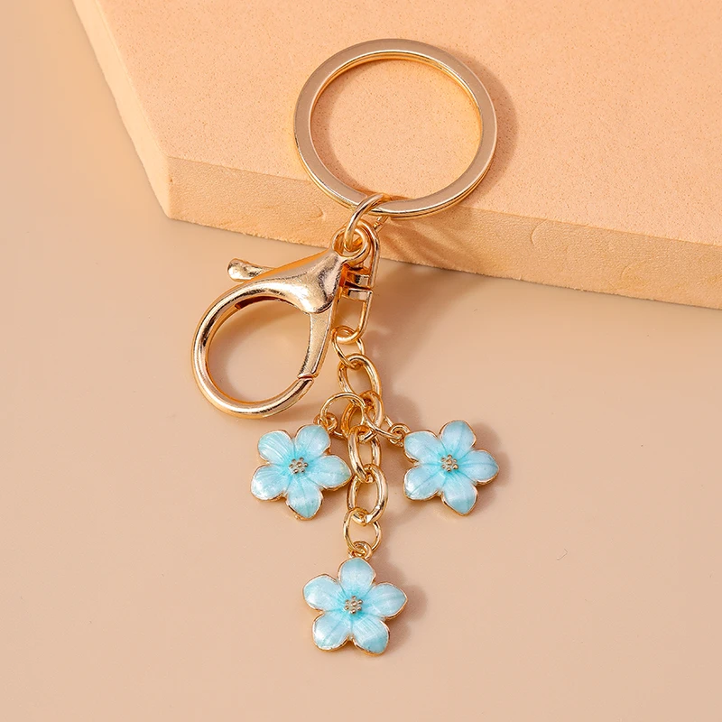 Fashion Colorful Flower Keychain for Women Men Car Key Handbag Purse Pendant Keyrings Accessories DIY Jewelry Gifts