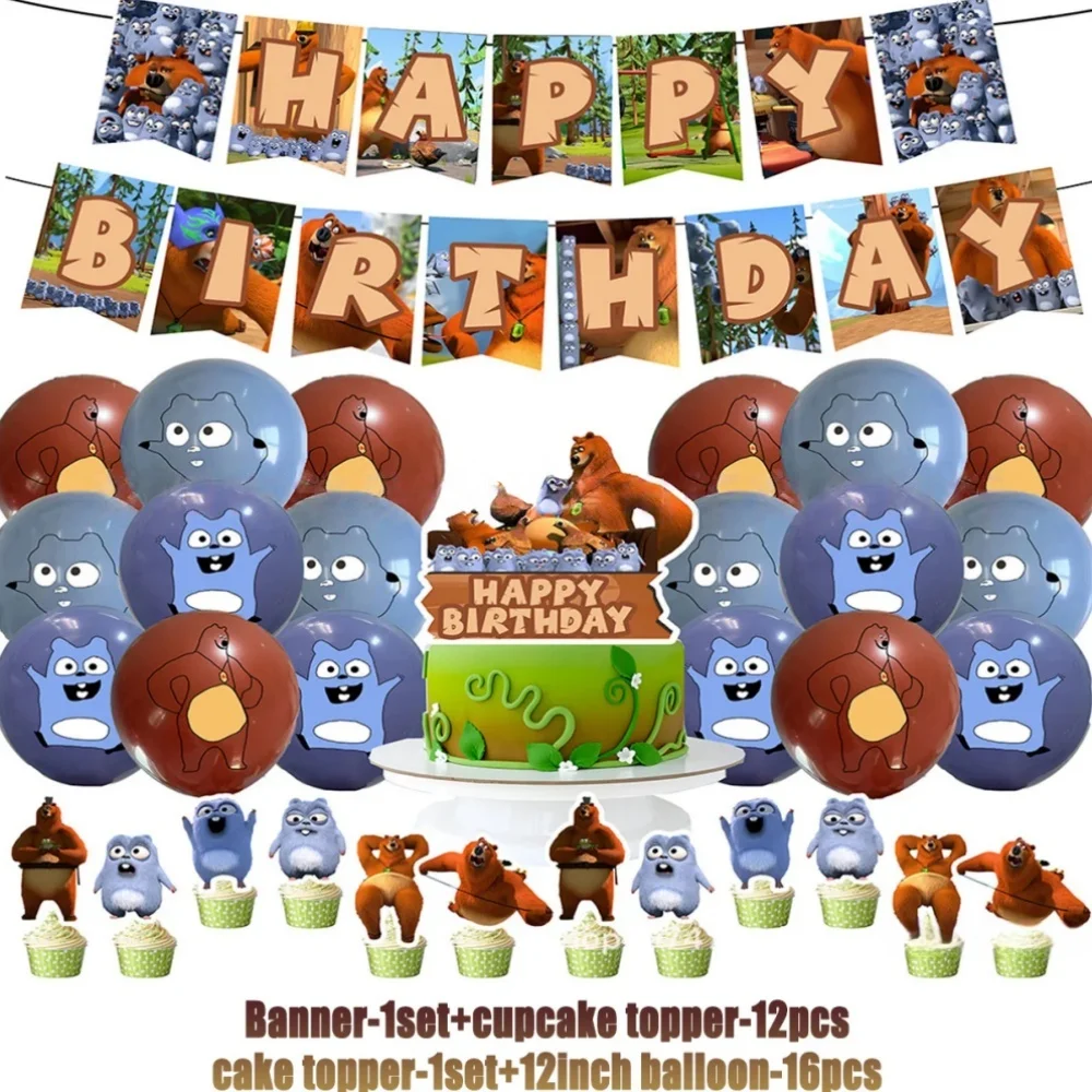 Cartoon Grizzy And The Lemmings Party Decoration Little Bear Props Number Balloons Background Banner Cake Decoration Kids Gifts view 2