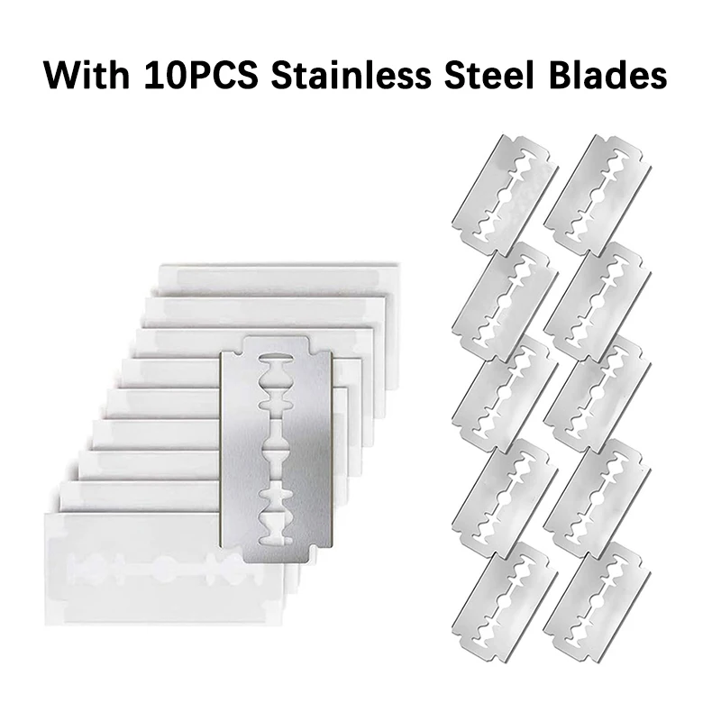 Классическая мужская ретро-бритва, мягкая бритва для удаления волос с двойной кромкой из алюминиевого сплава, бритва с 10 сменными лезвиями, бритва для бороды