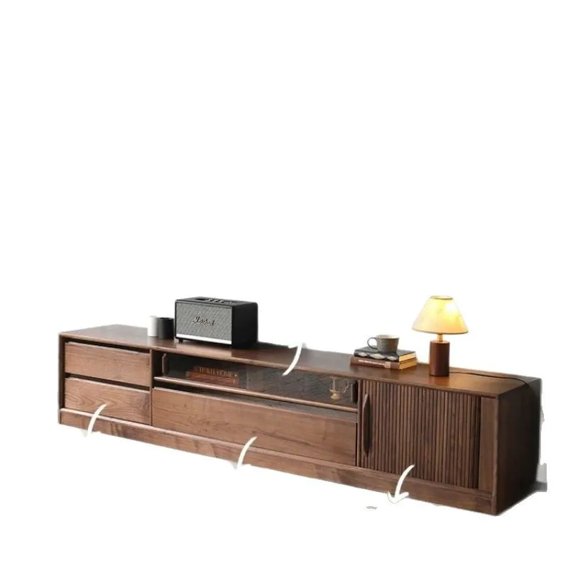 

Nordic North American walnut color solid wood TV cabinet small apartment simple