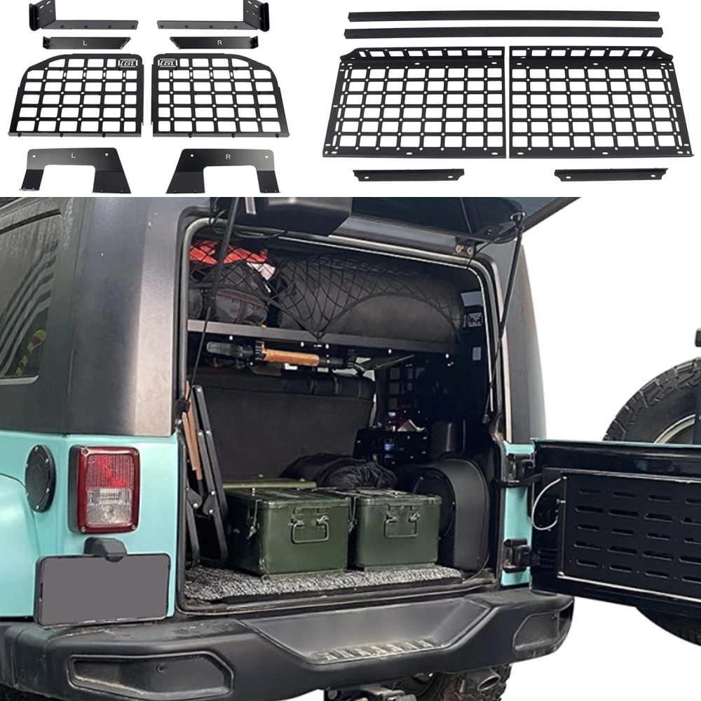 for Jeep Wrangler 4-Door JK 2007-2017 Trunk Shelf Storage Molle Panel Car Camping Accessories Fit