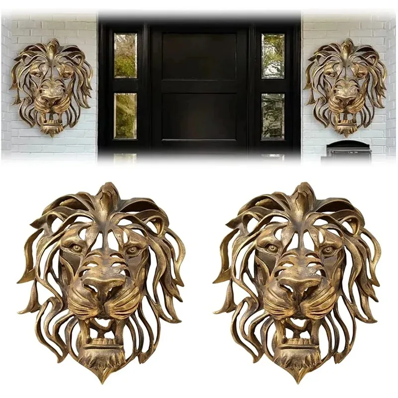Large Lion Head Wall Mount Sculpture, Gold Resin Wall Decor, Luxury Home Accent for Living Room Bedroom Kitchen, Statement Art