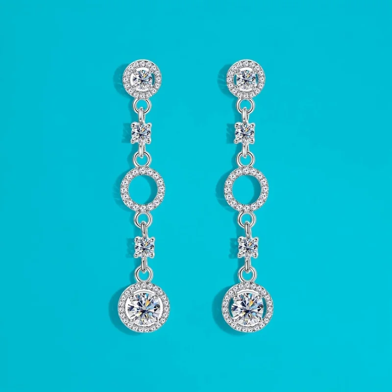 1ct Vintage European Moissanite Hoop Earrings GBA Certified Free Gift Box Fringe Hollow Round Stylish Trendy Jewelry for Women