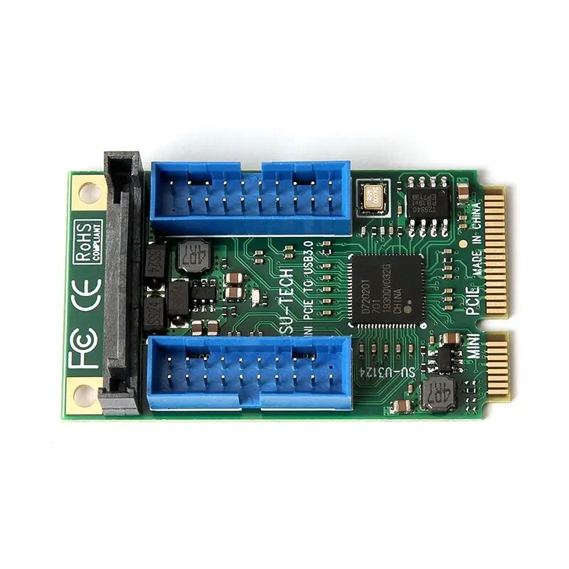 Mini PCI-E to USB 3.0 Adapter Riser Card MINI PCI Express to Dual 19/20pin USB3.0 Expansion Card 15pin SATA Power for Desktop PC