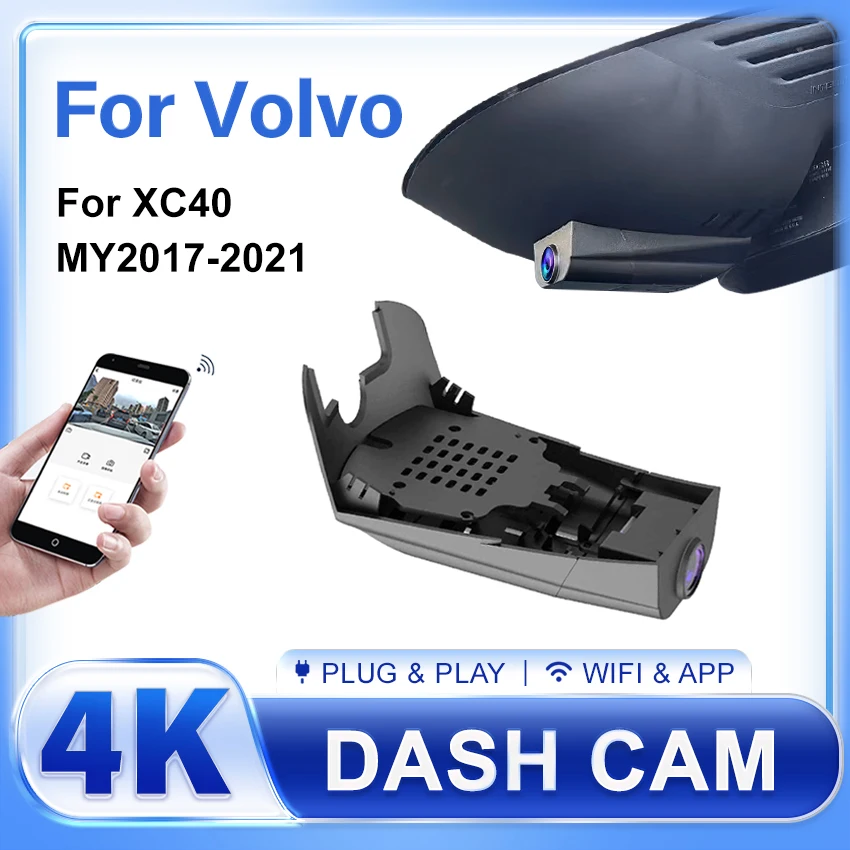 

New! Plug and play Car DVR WiFi Dash Cam Camera For Volvo XC40 2017 2018 2019 2020 2021 App Control Rain Sensor Wire,4K Dashcam