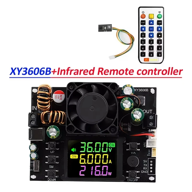 XY3606B 216W Verstelbare Spanningsregelaar Voeding + IR Kit DC Buck Boost Converter Spanning/Stroom Step-Down Module