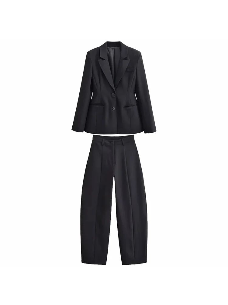 

Новый женский однобортный пиджак с длинными рукавами для самосовершенствования и простые брюки с высокой талией, модный элегантный комплект из 2 предметов