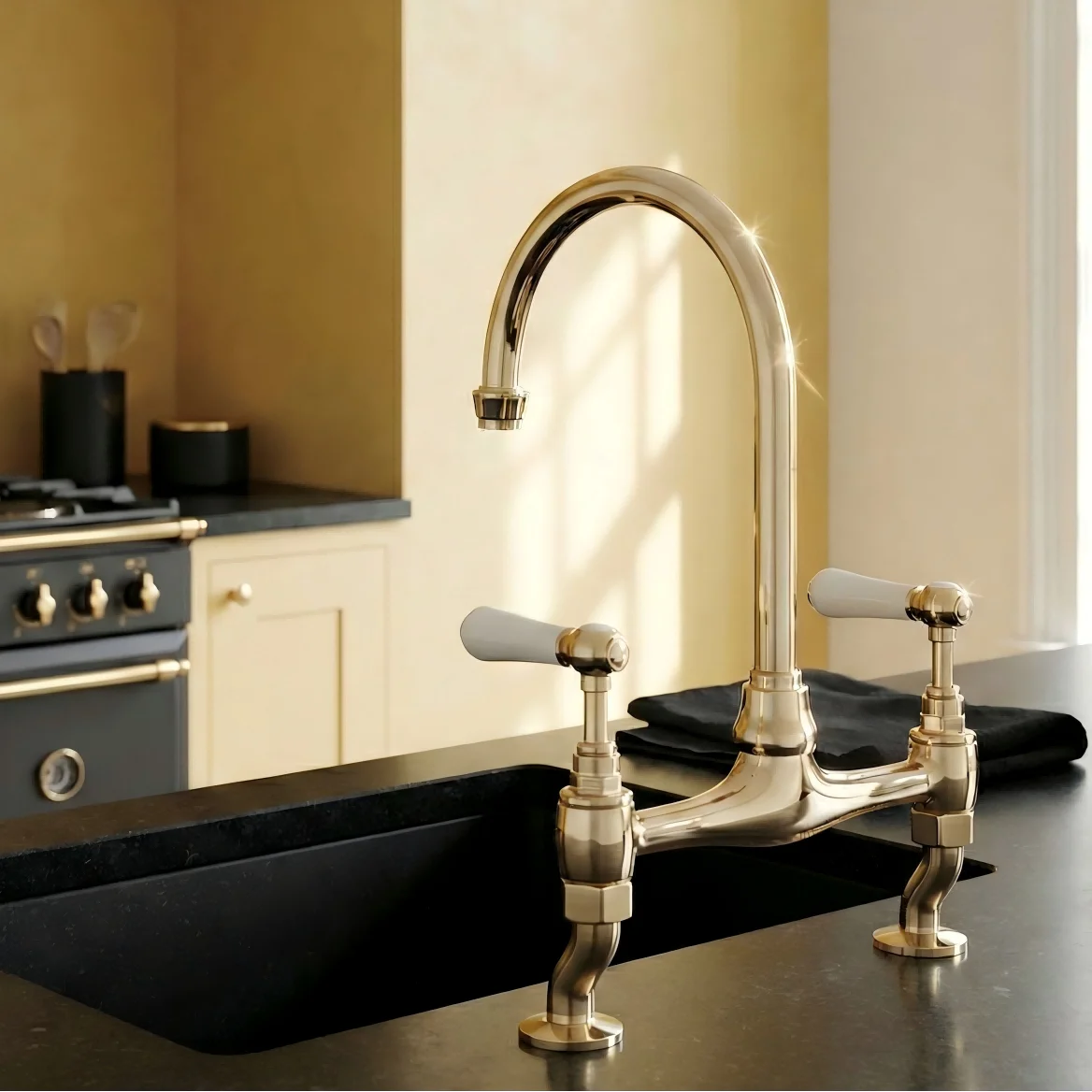 

Deck-Mounted Heavy Duty Commercial Kitchen Faucet with Dual Handle 2 Holes Brass Construction Hotel Use Pull-Out Spray