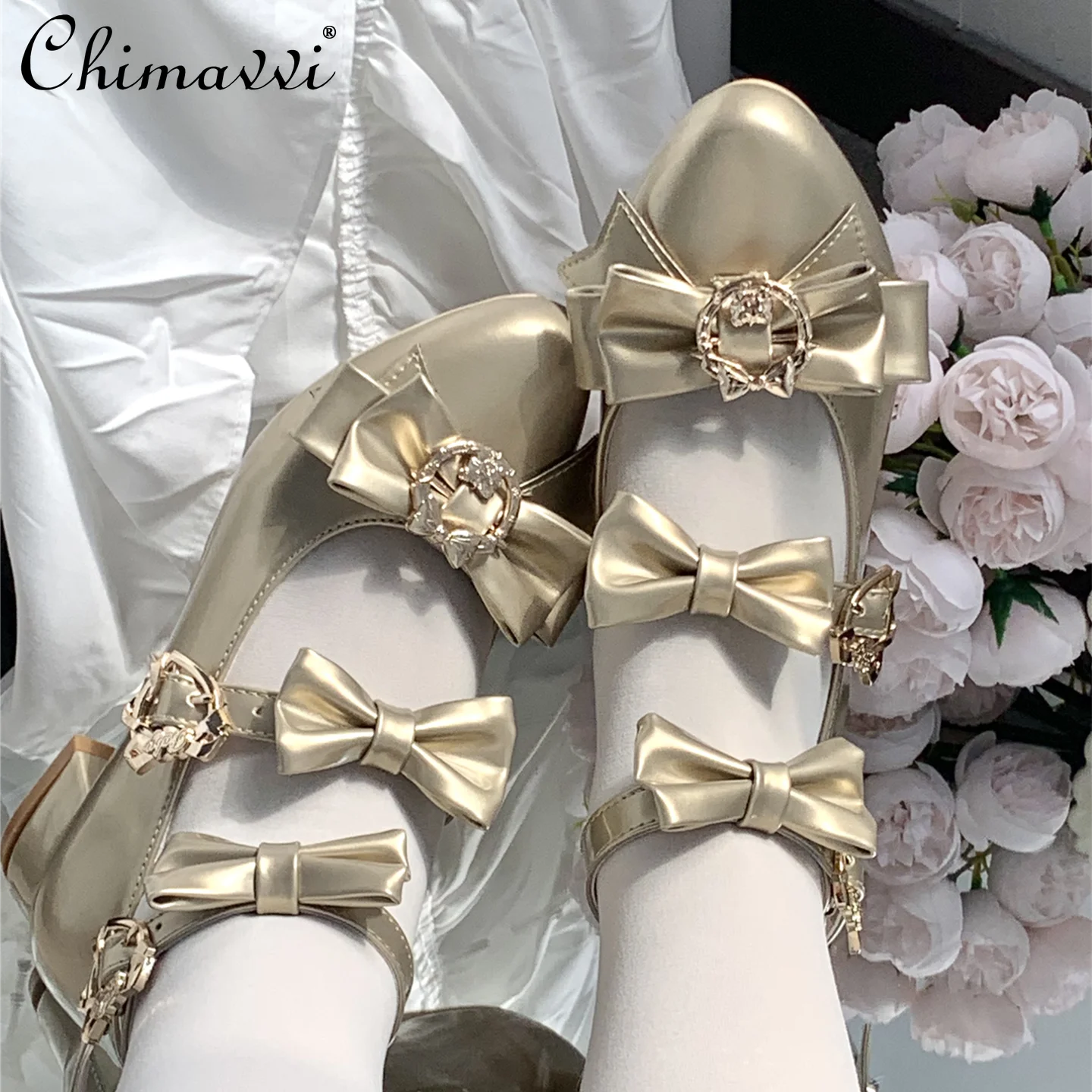 

Original Sweet Bow High Heels 2025 New Cute Bow Girl Temperament Princess Pointed Low Heel Lolita Pumps Shoes for Women