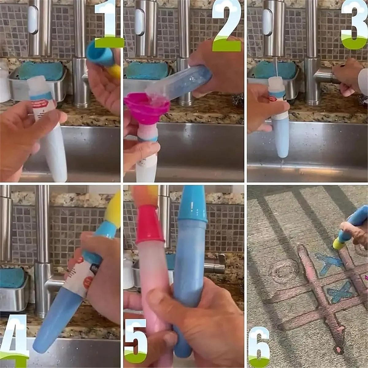 6pcs Sidewalk Chalk Paint Brush Set, Water Drawing Brushes, Mix, Paint & Wash, Ideal for Kids