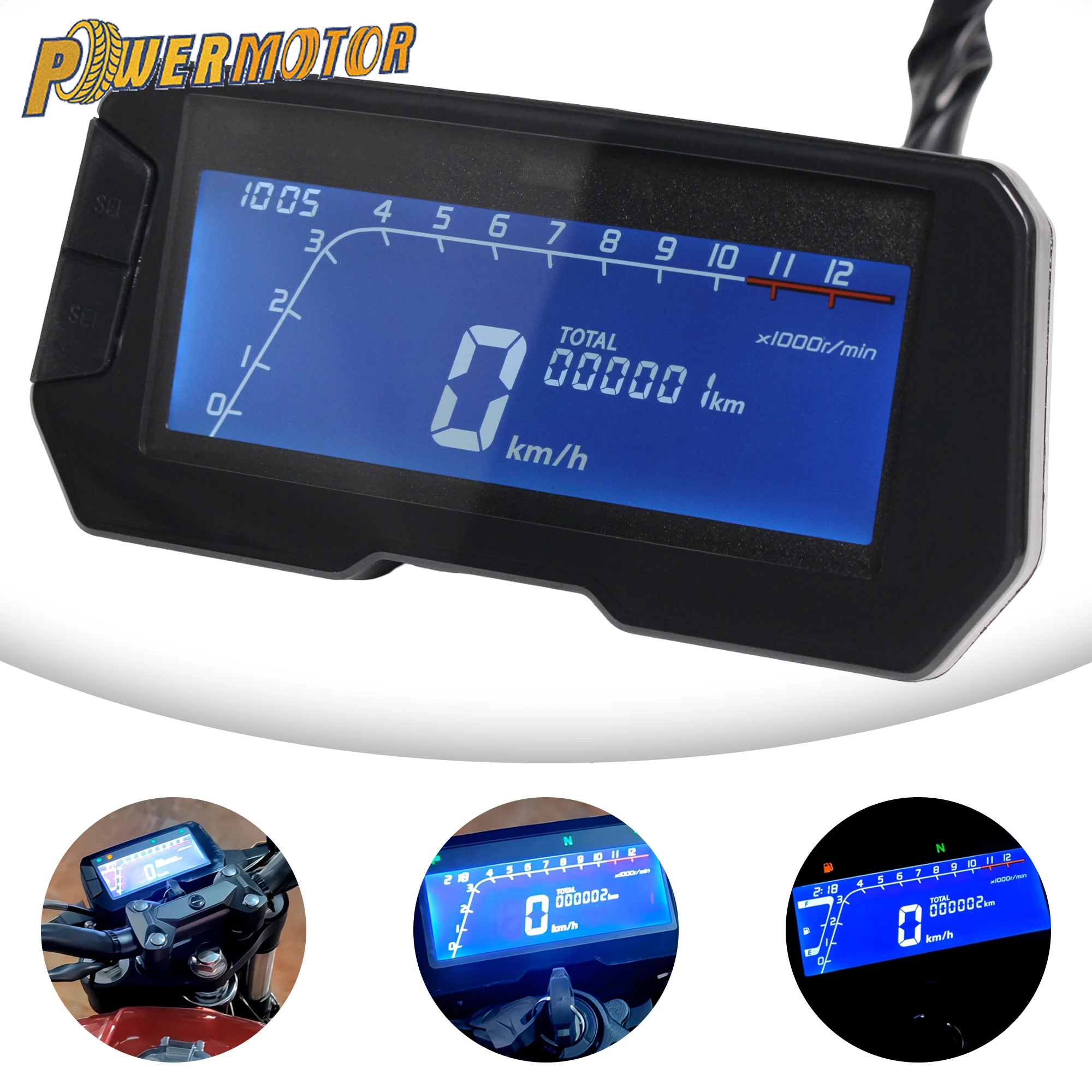 

12000RPM Motorcycle LED 6 Gear LCD Digital Speedometer Backlight Odometer 2 4 Cylinders Meter Without Wire Supermoto Modified