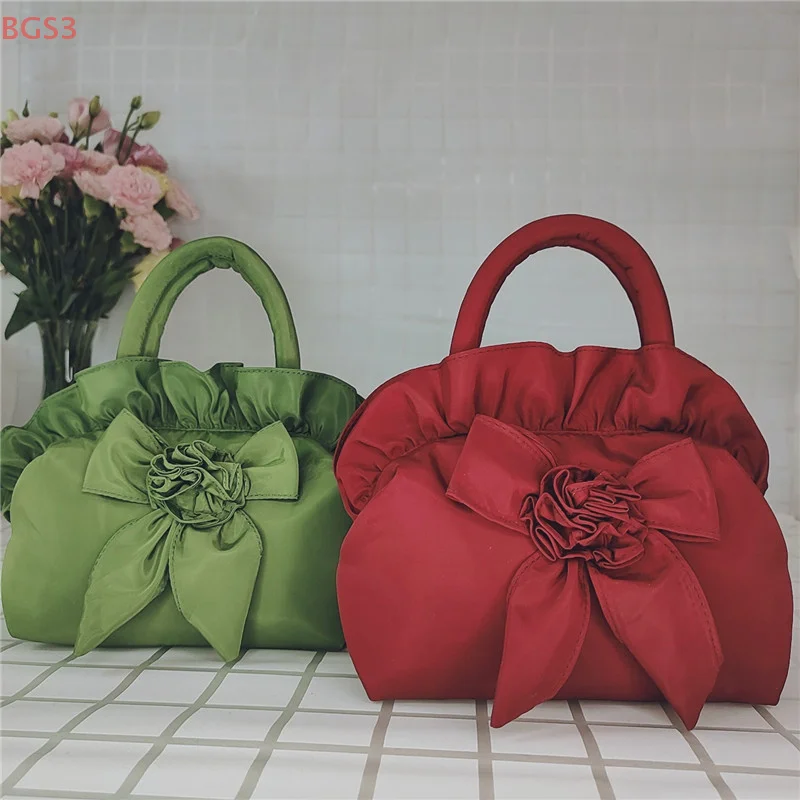 Bow Flower Zipper Bag Ruffle Leaf Handbag Ethnic Style Purse Wallet Coin Bag Phone Bag