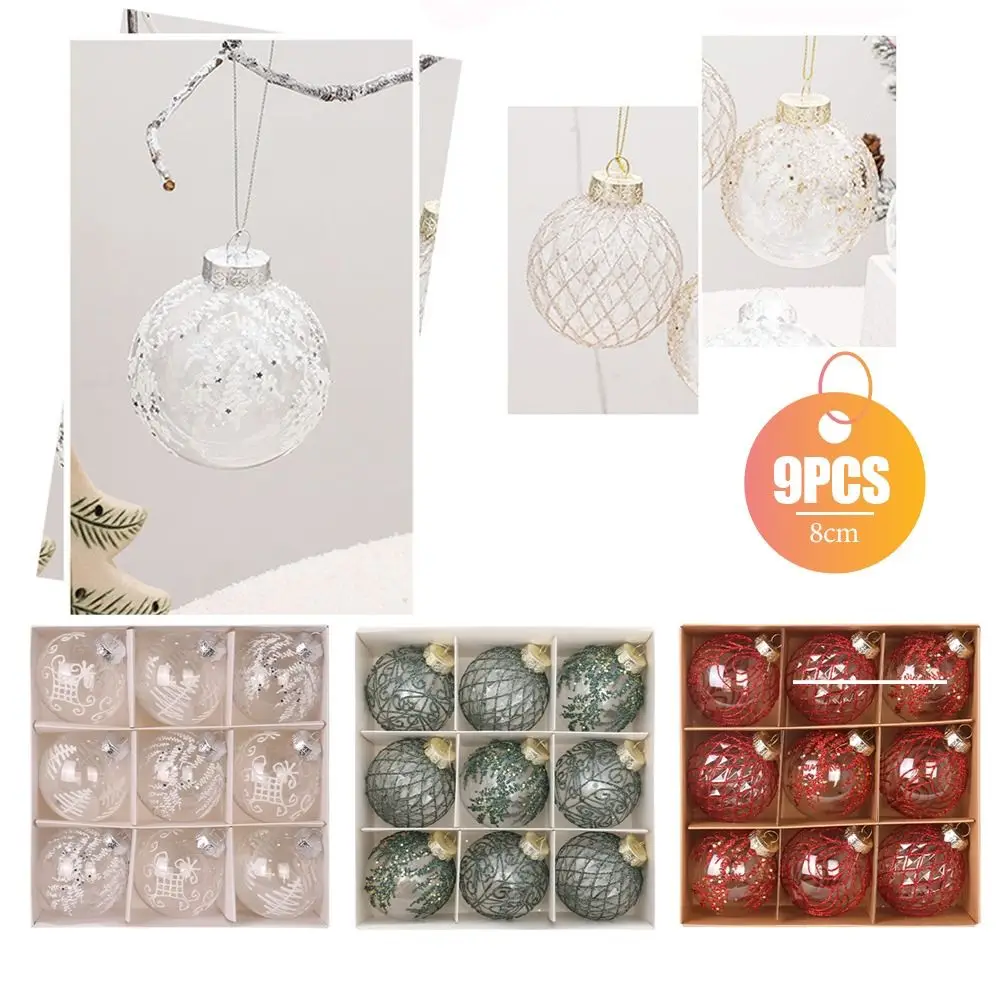 9PCS New 9cm Christmas Tree Balls PET Color Print Xmas Ball Pendant Home Decor Navidad Hanging Balls New Year