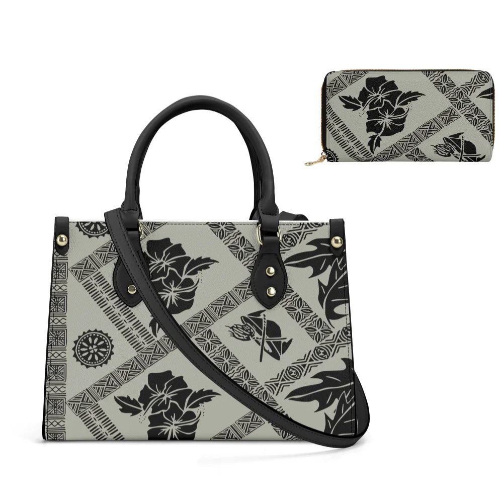 

Popular Leather Handbag For Casual Ladies Multi-Functional Crossbody Purse Two-Piece Polynesian Island Art Print Design