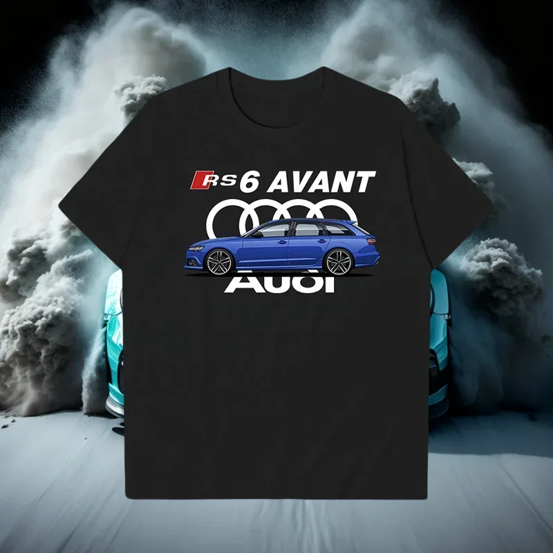 

Audi RS6 Sports Car Print Men's and Women's Cotton T-shirt, High-quality Street Short-sleeved Brand T-shirt for Men's Clothing