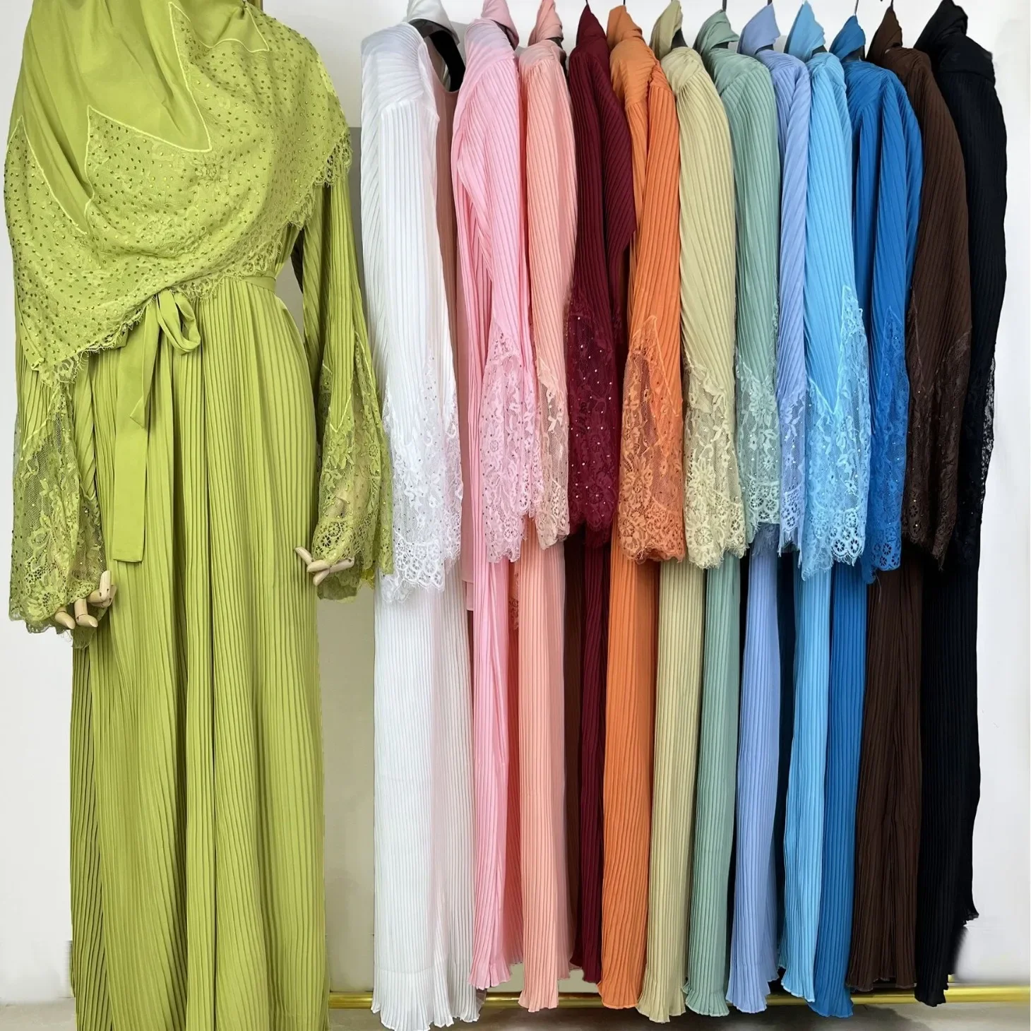 Ramadan Donne Musulmane Abito Hijab Pizzo Abaya Turchia Caftano Djellaba Islam Pieghettato Preghiera Indumento Abito Dubai Abito Caftano Kebaya