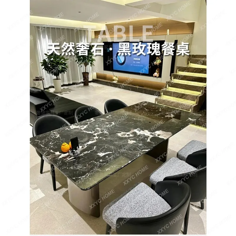 XX  imported natural black rose marble dining table modern simple small apartment high-end rectangular dining table