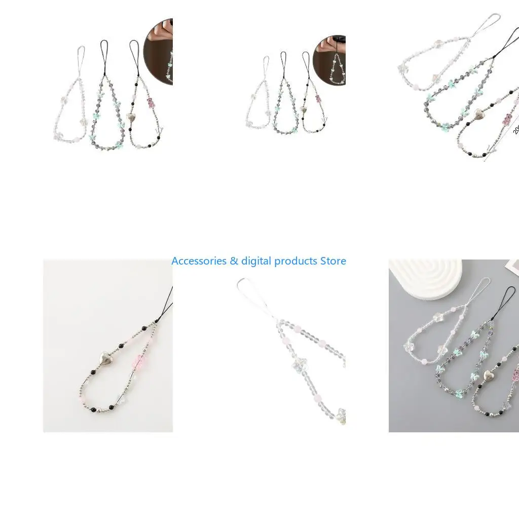 77JD Strap For Women Cellphone Charm Beaded Chain AntiLost Wrist Strap