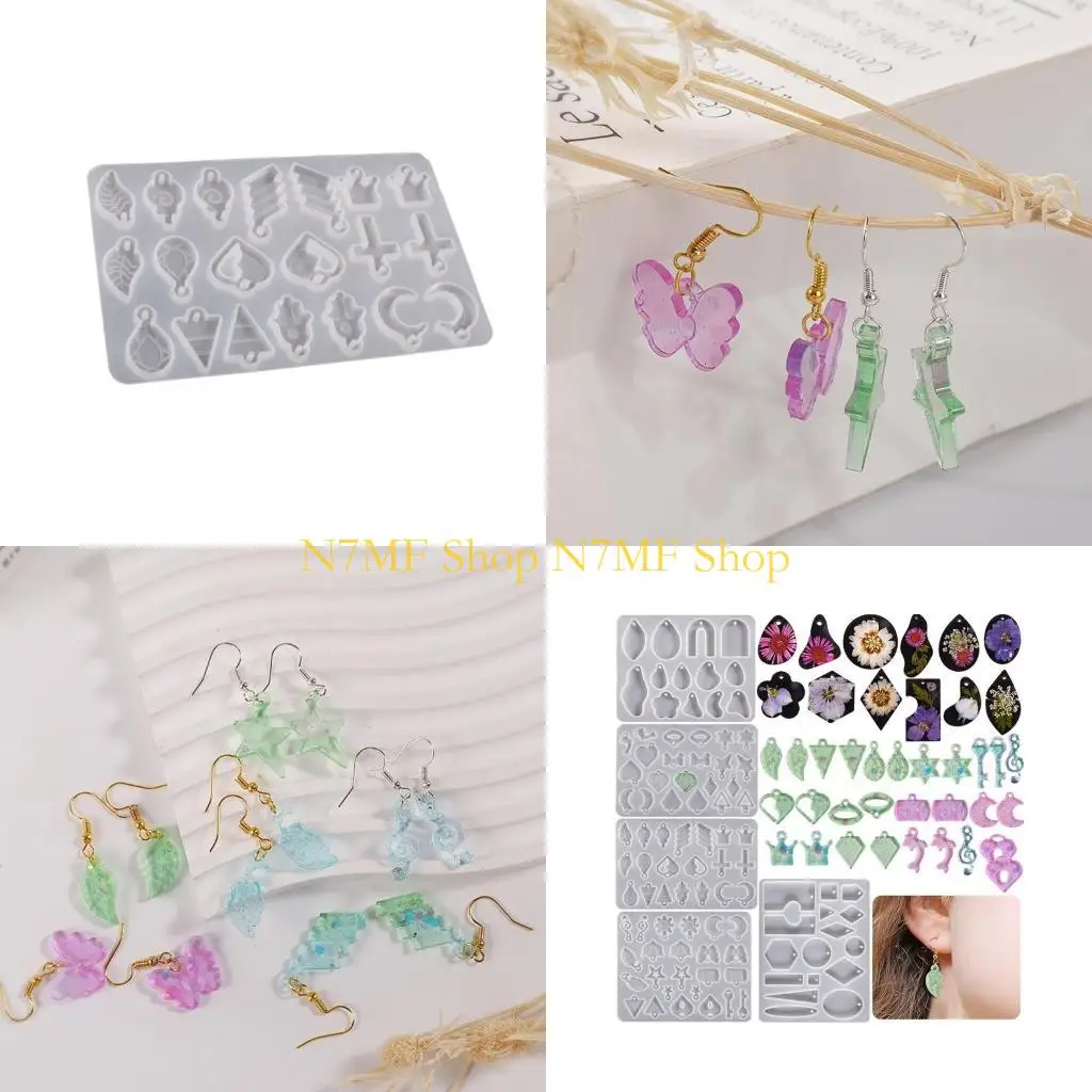 

N7MF Earring Resin Molds Leaf Moon Heart Cross-Pendant Silicone Mold Necklace Jewelry Epoxy Casting Mold for DIY Craft Supply