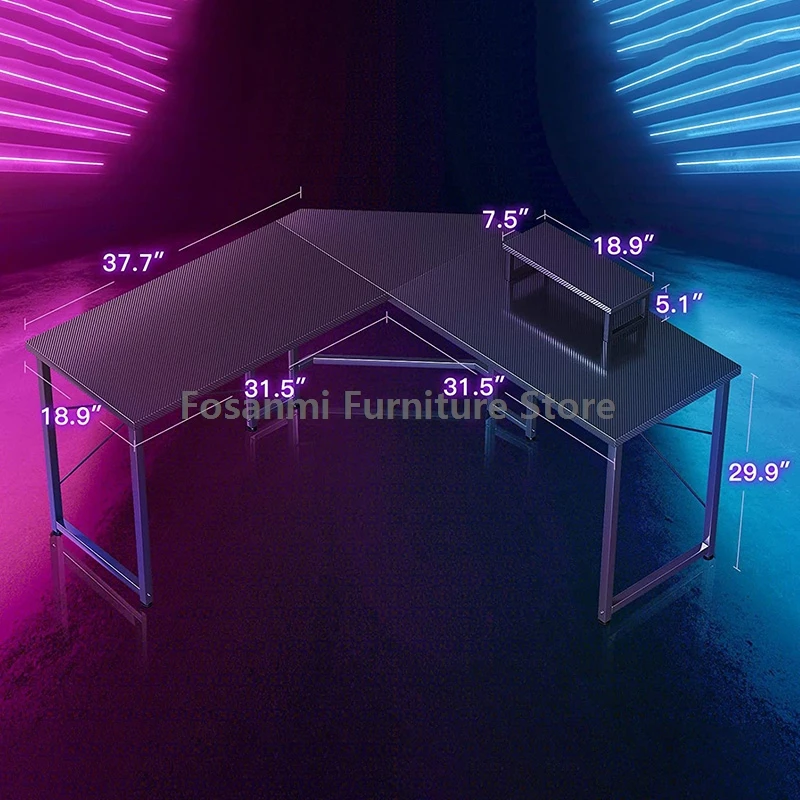 مكتب ألعاب على شكل حرف L بزاوية سوداء مقاس 51 بوصة مع ساق فولاذية للمنزل وسطح المكتب القوي ومكتب كمبيوتر حديث وطاولة متينة للمكتب