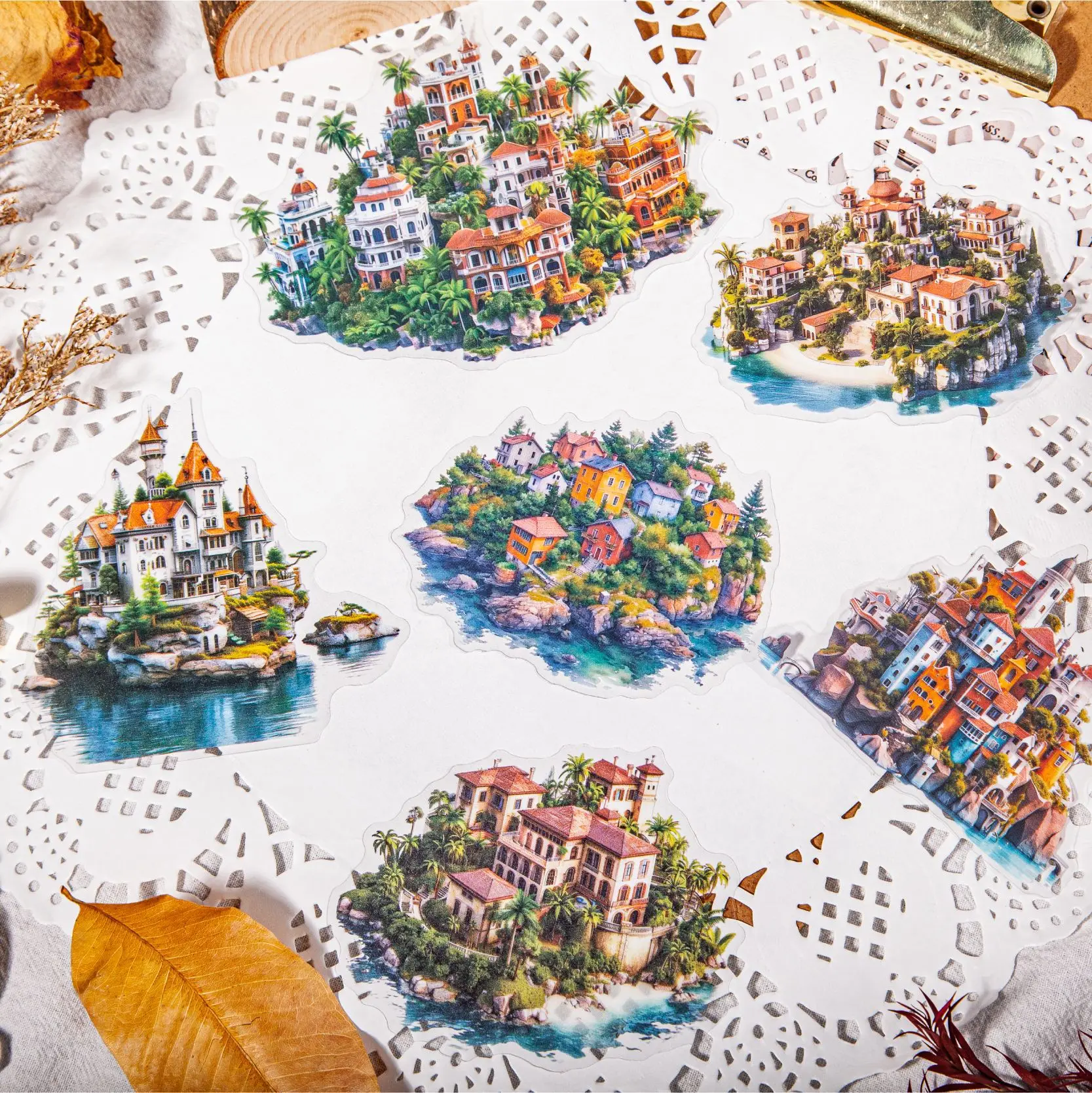 12 Pcs/Pack Island Series PET Sticker Pack, Island Themed Decorative Stickers for Journal Scrapbooking DIY Collage