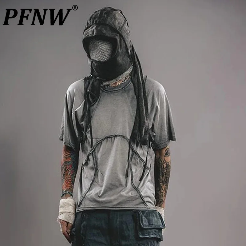 PFNW Men's T-shirts Three-dimensional Cutting Worn-out Loose Worn-out O-neck Short Sleeve Male Solid Color Pullover Tees 12C792