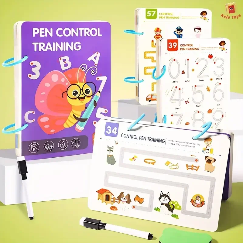 96 Pages Magical Tracing Workbook Control Training Book Reusable Magic Practice Copybook Children Montessori Drawing Education